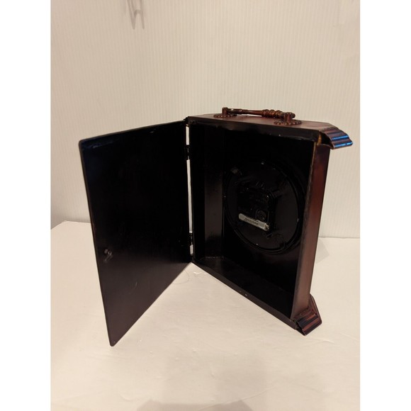 All Metal Handle Mantel Clock Safari  Wood design Back Secret Compartment Door - Picture 5 of 12